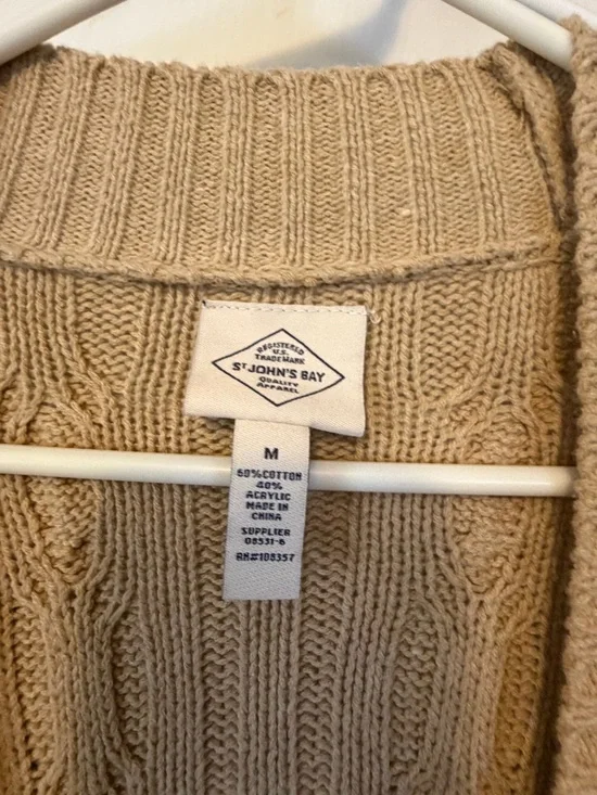 St. John's Bay Cable Knit Open-Front Cardigan - Tan - Picture 2 of 2